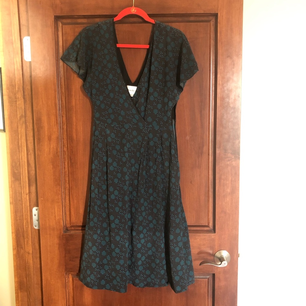 Steven Alan 100% silk blue floral midi dress